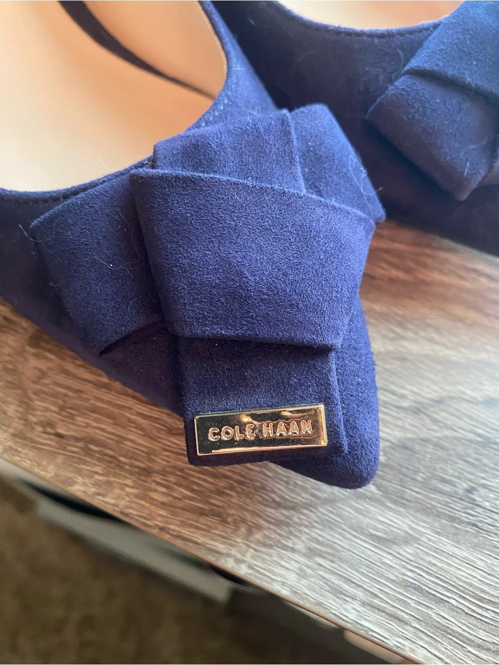 Cole Haan Navy Blue Suede Pointed Toe Heels with Bow